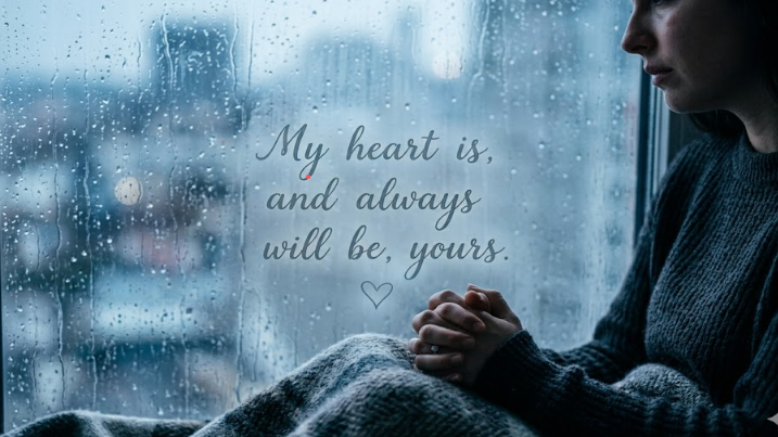 Sad love quotes image showing heartbreak mood with rainy window and emotional scene